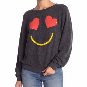 Wildfox Heart Smiley Face Gray Sweatshirt XS